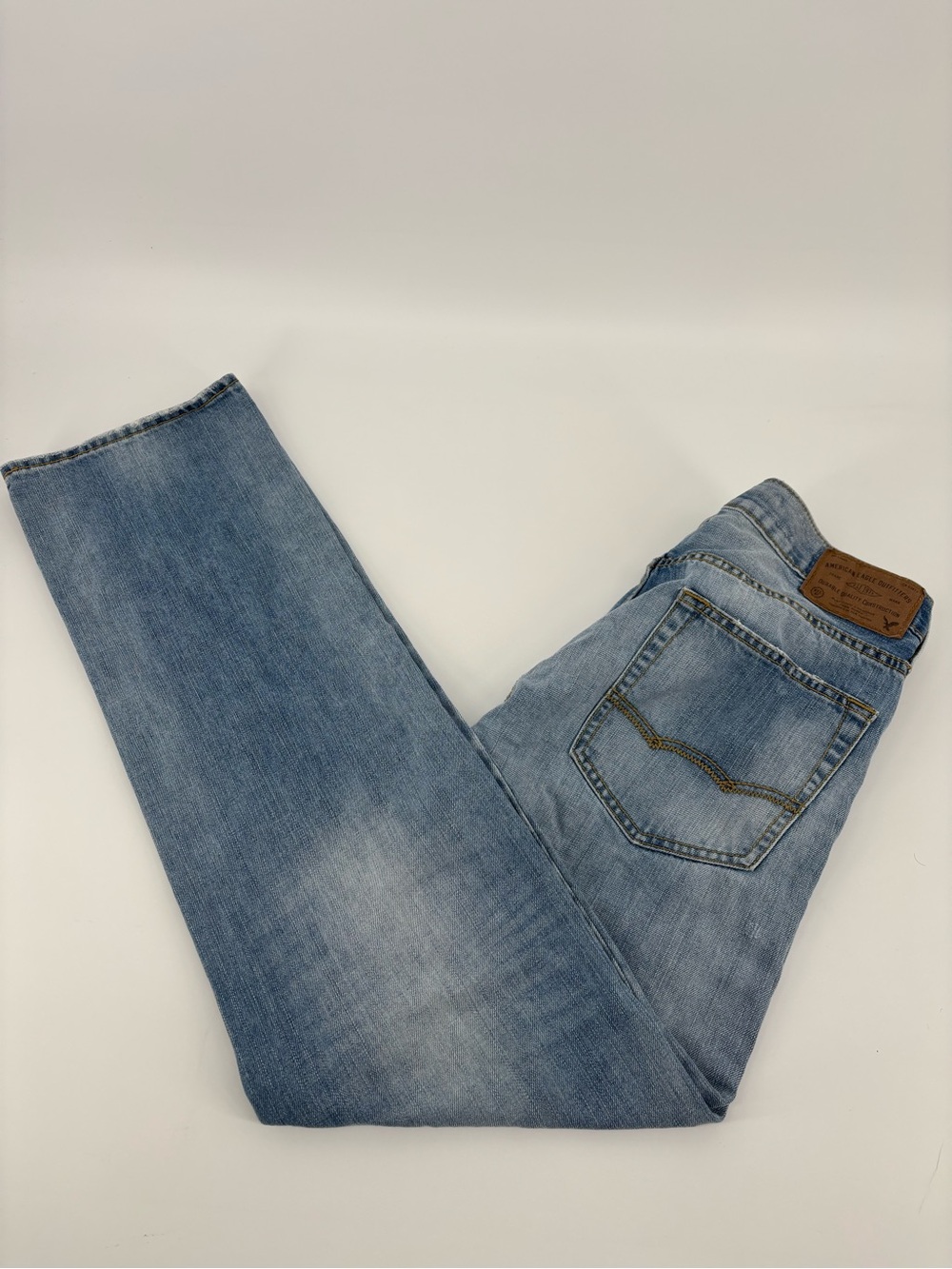 American Eagle Original Straight Jeans Mens 32x34 Blue Distressed Ripped Cotton